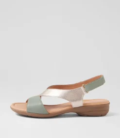 Women SUPERSOFT Flats|Sandals-Bensin Sage Platinum Leather Sandals