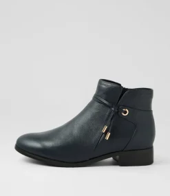 Women SUPERSOFT Boots|Comfort-Bessi Navy Leather Ankle Boots