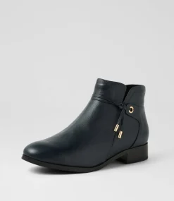Women SUPERSOFT Boots|Comfort-Bessi Navy Leather Ankle Boots