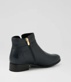Women SUPERSOFT Boots|Comfort-Bessi Navy Leather Ankle Boots