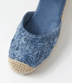 Women I LOVE BILLY Heels-Bessine Blue Daisy Fabric Heels