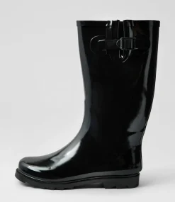 Women I LOVE BILLY Boots-Bianni Black Gumboot Knee High Boots