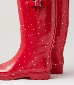 Women I LOVE BILLY Boots-Bianni Red Spot Gumboot Knee High Boots