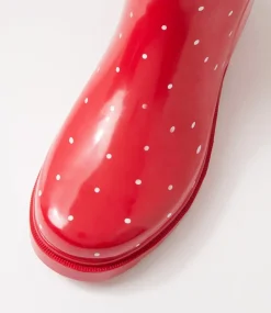 Women I LOVE BILLY Boots-Bianni Red Spot Gumboot Knee High Boots