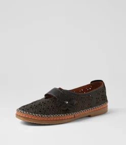 Women DIANA FERRARI Flats-Bibie Black Tan Leather Flat Shoes