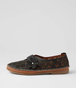 Women DIANA FERRARI Flats-Bibie Black Tan Leather Flat Shoes