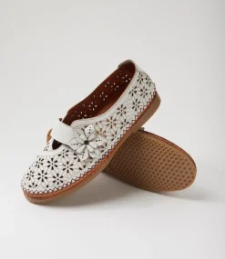 Women DIANA FERRARI Flats-Bibie White Tan Leather Flat Shoes