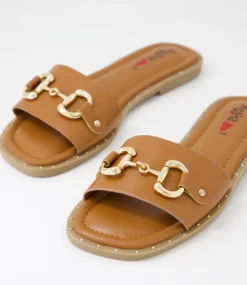 Women I LOVE BILLY Slides|Flats-Binko Tan Slides