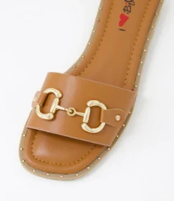 Women I LOVE BILLY Slides|Flats-Binko Tan Slides