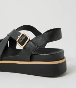 Women DIANA FERRARI Flats|Sandals-Blaklee Black Leather Sandals