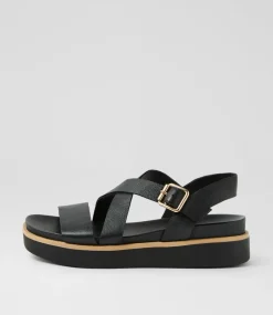 Women DIANA FERRARI Flats|Sandals-Blaklee Black Leather Sandals