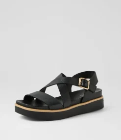 Women DIANA FERRARI Flats|Sandals-Blaklee Black Leather Sandals