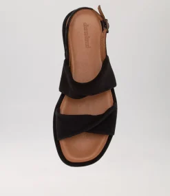 Women DIANA FERRARI Flats|Sandals-Bloom Black Suede Sandals