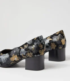 Women SUPERSOFT Comfort|Heels-Blythe2 Black Metal Flower Suede Heels