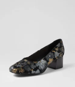 Women SUPERSOFT Comfort|Heels-Blythe2 Black Metal Flower Suede Heels