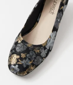 Women SUPERSOFT Comfort|Heels-Blythe2 Black Metal Flower Suede Heels