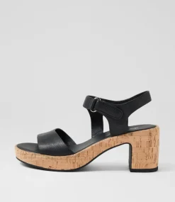 Women DIANA FERRARI Heels|Sandals-Bollings Black Cork Leather Sandals