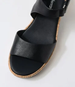 Women DIANA FERRARI Heels|Sandals-Bollings Black Cork Leather Sandals
