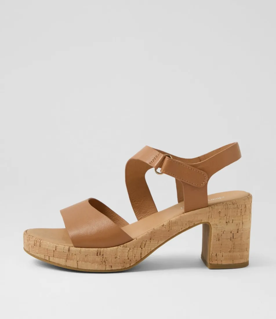 Women DIANA FERRARI Heels|Sandals-Bollings Dark Tan Cork Leather Sandals