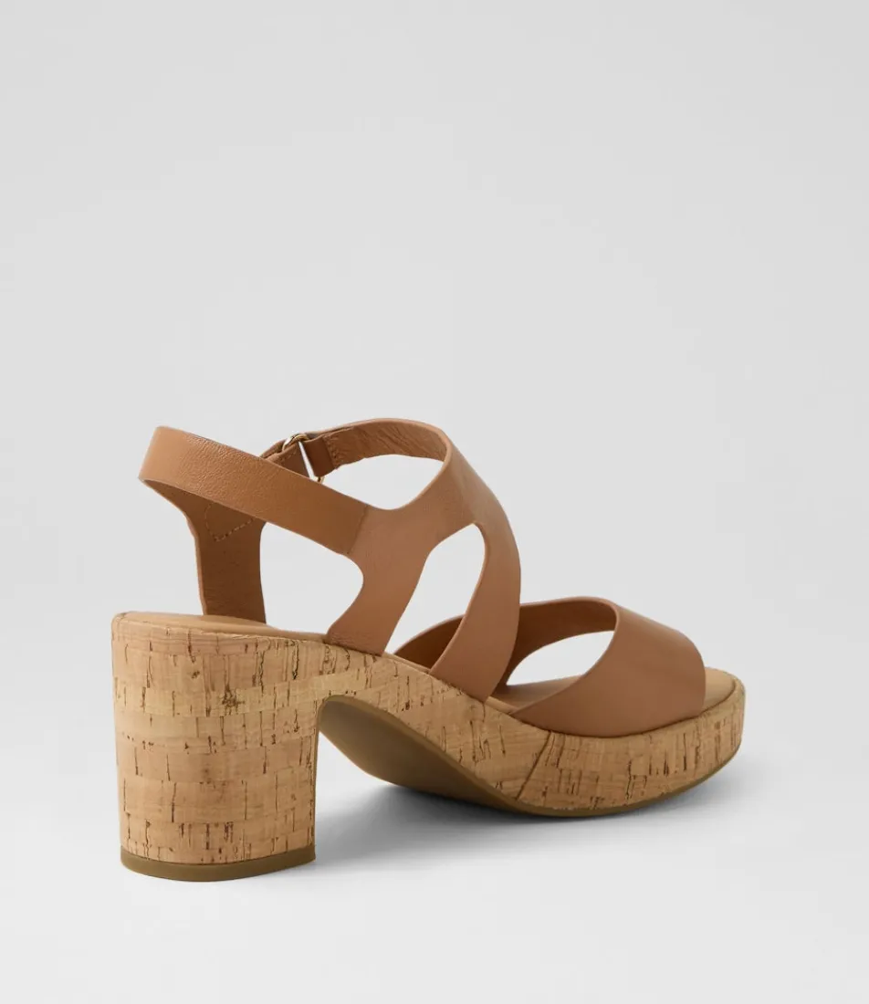 Women DIANA FERRARI Heels|Sandals-Bollings Dark Tan Cork Leather Sandals