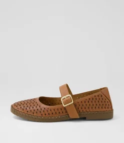 Women DIANA FERRARI Mary Janes|Flats-Boney Tan Leather Flat Shoes