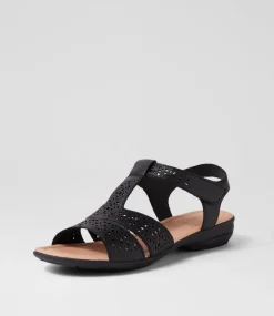 Women SUPERSOFT Comfort|Flats-Boom Black Leather Sandals