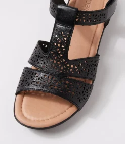 Women SUPERSOFT Comfort|Flats-Boom Black Leather Sandals