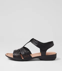 Women SUPERSOFT Comfort|Flats-Boom Black Leather Sandals