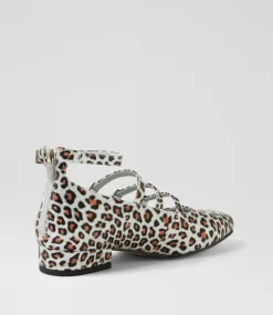 Women I LOVE BILLY Flats-Bosine Silver Leopard Fabric Heels
