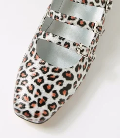 Women I LOVE BILLY Flats-Bosine Silver Leopard Fabric Heels