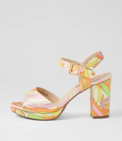 Women I LOVE BILLY Heels|Sandals-Bountys Orange Psychedelic Fabric Sandals