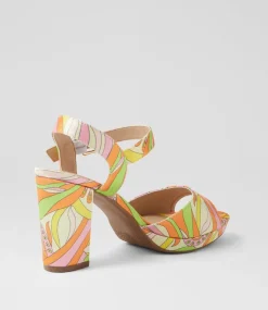 Women I LOVE BILLY Heels|Sandals-Bountys Orange Psychedelic Fabric Sandals