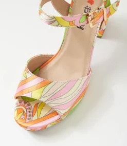 Women I LOVE BILLY Heels|Sandals-Bountys Orange Psychedelic Fabric Sandals