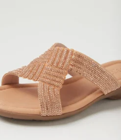 Women SUPERSOFT Comfort|Flats-Braxtan Rose Gold Jewels Sandals