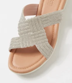 Women SUPERSOFT Comfort|Flats-Braxtan Silver White Leather Sandals