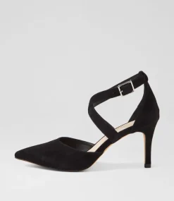 Women TOP END Heels-Briggit Black Suede Heels