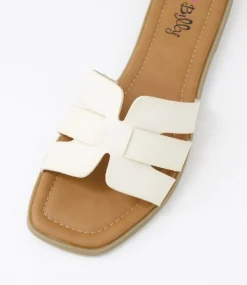 Women I LOVE BILLY Wedges|Flats-Bronda White Slides