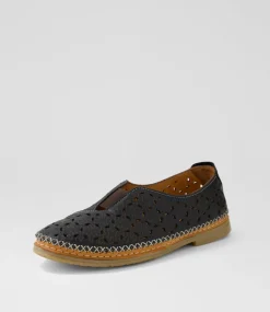 Women DIANA FERRARI Flats-Bubly Black Tan Leather Flat Shoes