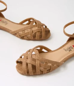 Women I LOVE BILLY Flats|Sandals-Buckie Brown Fabric Sandals