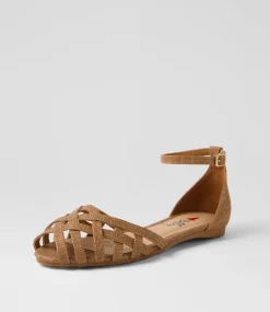 Women I LOVE BILLY Flats|Sandals-Buckie Brown Fabric Sandals