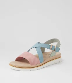 Women I LOVE BILLY Flats|Sandals-Buggin Dusty Rose Denim Nubuck Pu Sandals