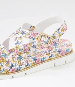 Women I LOVE BILLY Flats|Sandals-Buggin White Floral Sandals