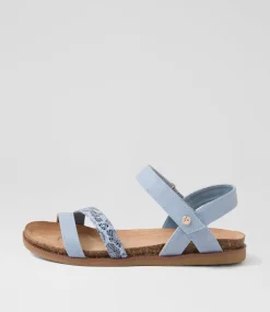 Women I LOVE BILLY Flats|Sandals-Calara Denim Leopard Sandals