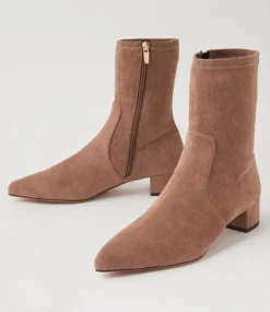 Women DIANA FERRARI Boots-Cared Light Choc Stretch Microsuede Ankle Boots