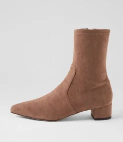 Women DIANA FERRARI Boots-Cared Light Choc Stretch Microsuede Ankle Boots