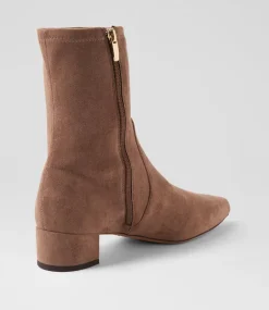 Women DIANA FERRARI Boots-Cared Light Choc Stretch Microsuede Ankle Boots