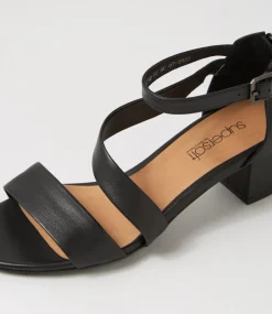 Women SUPERSOFT Comfort|Heels-Caring Black Leather Sandals