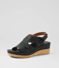 Women DIANA FERRARI Heels|Sandals-Carolinna Black Leather Sandals