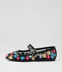 Women I LOVE BILLY Flats-Carryanne Black Floral Mesh Flat Shoes