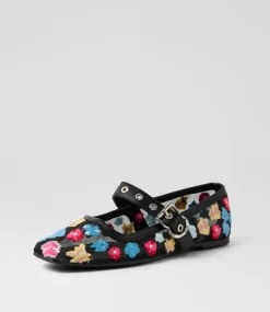 Women I LOVE BILLY Flats-Carryanne Black Floral Mesh Flat Shoes